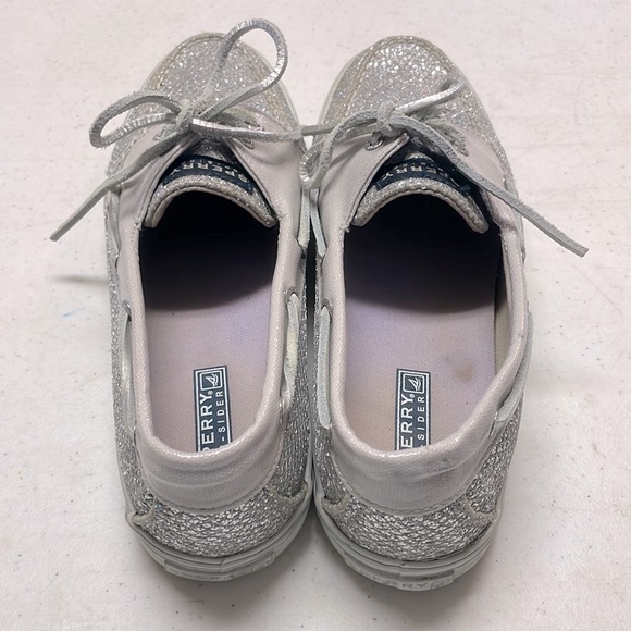 🎉HP🎉Sperry Top-Sider Silver Glitter Loafers/ Boat Shoes - Picture 3 of 10